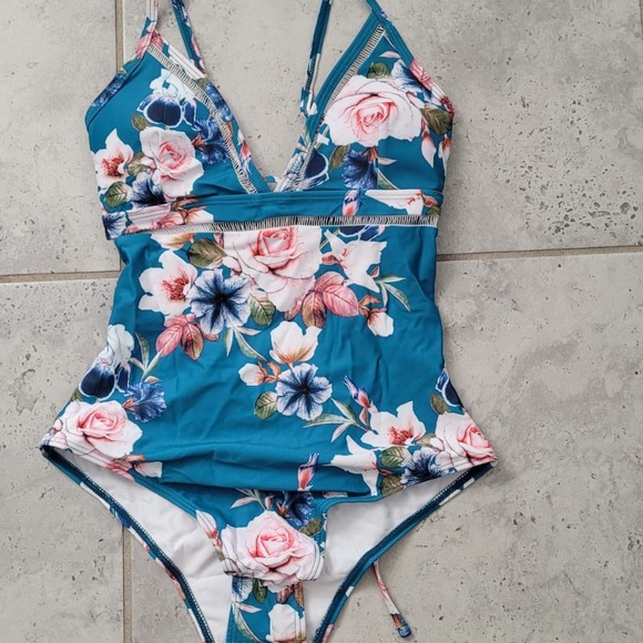 New Lace up monokini green floral monokini bathing suit beach brand new high qu - Picture 5 of 6